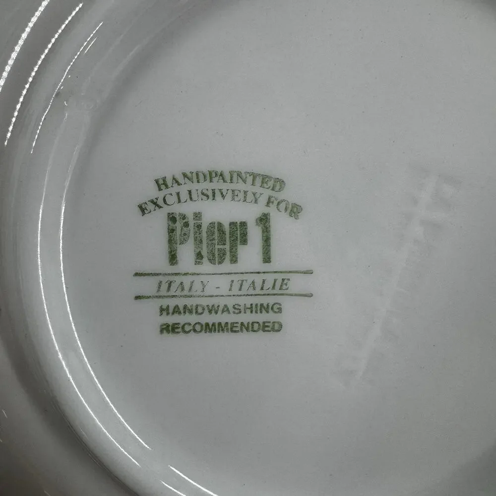 Pier 1 Green Coral Rust Bands Dessert/Salad Plates SET OF 3 Hand Painted ITALY
